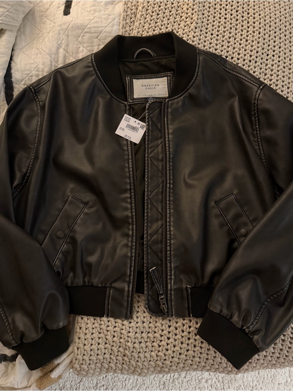 American Eagle Vegan Leather Cropped Bomber Jacket – Women's